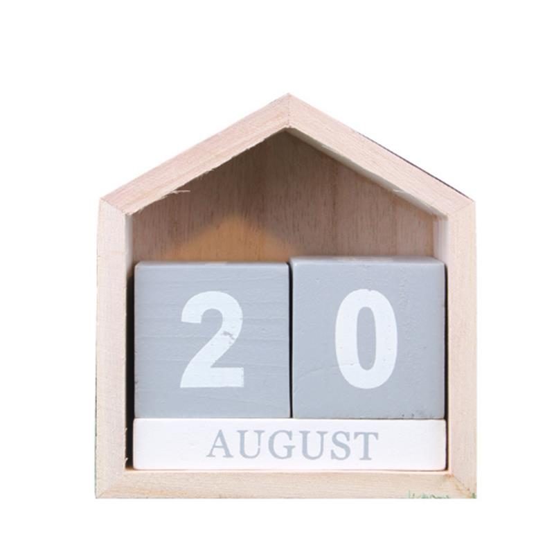 Vintage Design House Shape Perpetual Calendar Fa Íróasztal Fablokk Otthoni Irodai Kellékek Dekorációja