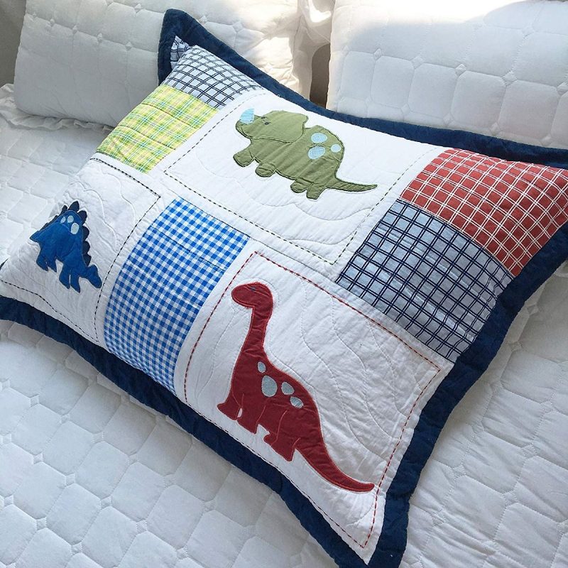 100% Pamut Dinoszaurusz Patchwork Paplan Szett Fiúknak Gyerekeknek Ágytakarók 2 Külön Ággyal