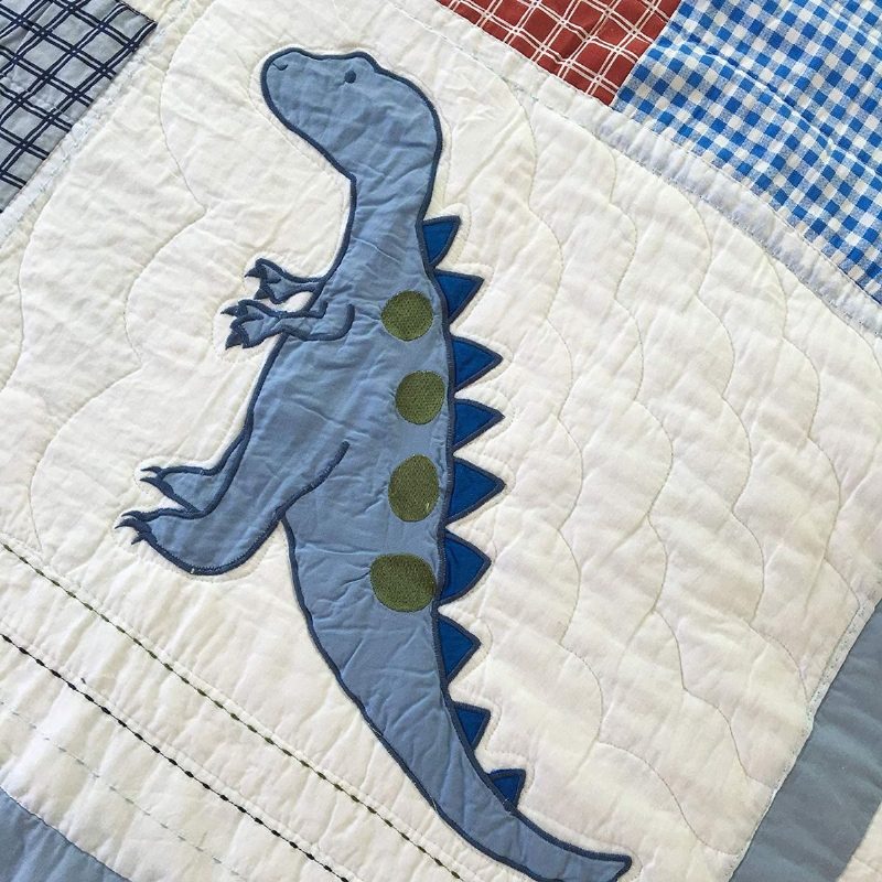 100% Pamut Dinoszaurusz Patchwork Paplan Szett Fiúknak Gyerekeknek Ágytakarók 2 Külön Ággyal