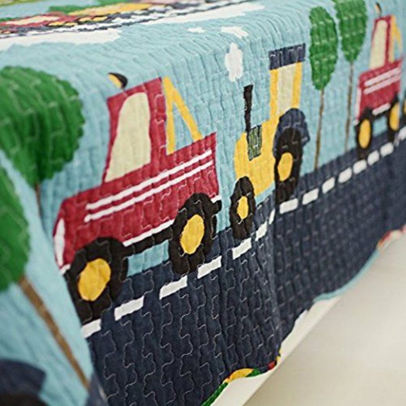 100% Pamut Kockás Paplantakaró Gyermek Ágytakaró Szett Train Patchwork Mintás