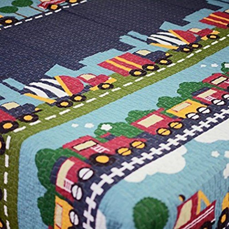 100% Pamut Kockás Paplantakaró Gyermek Ágytakaró Szett Train Patchwork Mintás