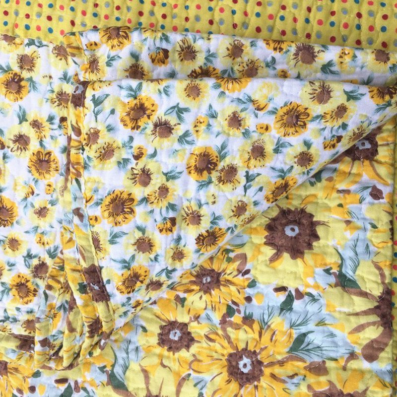 100% Pamut Pöttyös Napraforgó Patchwork Ágytakarók Paplan Szettek Queensunflowers