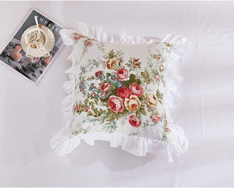 2db Shabby Vintage Rose Mintás Párnahuzatok 18 X 18 Hüvelykes Fodros 100% Pamut Dekoratív Párnahuzat Kanapéhoz Kanapéágyhoz Hálószoba Szék Autó Otthoni Dekoráció