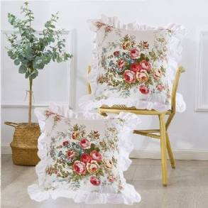 2db Shabby Vintage Rose Mintás Párnahuzatok 18 X 18 Hüvelykes Fodros 100% Pamut Dekoratív Párnahuzat Kanapéhoz Kanapéágyhoz Hálószoba Szék Autó Otthoni Dekoráció