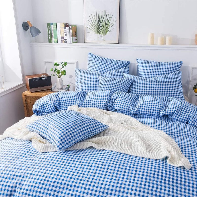 3 Db Modern Kockás Paplanhuzat Szett 100% Pamut Rácsos Ágynemű Megfordítható Gingham Geometric Checker Kollégiumi Ágyneműkészlet