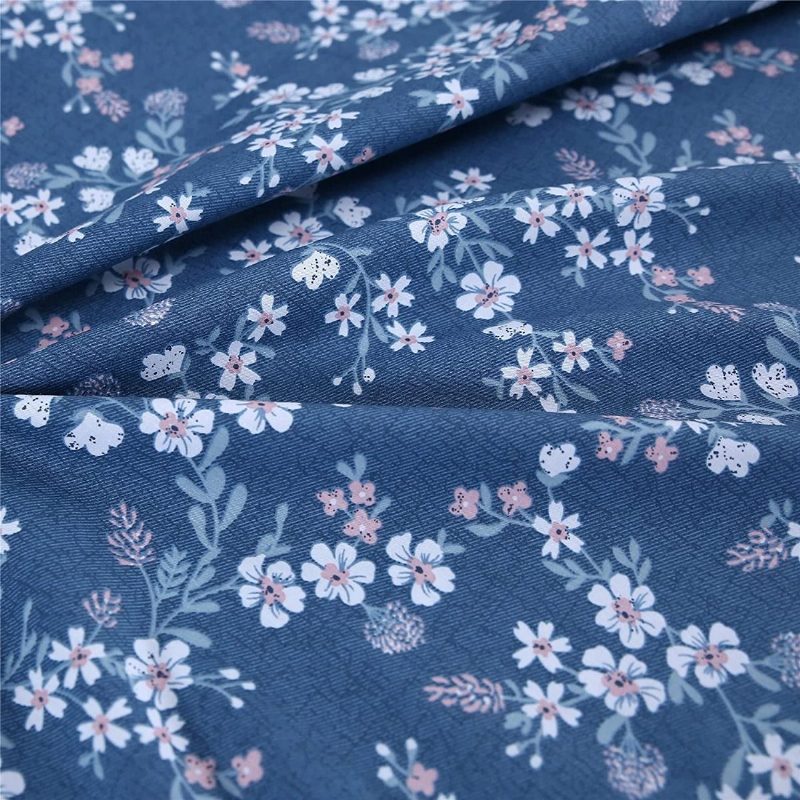 3 Db Vintage Shabby Blue Virágos Ágynemű Szett 100% Pamut Elegáns Apró Virágok Parasztház Paplanhuzat Cipzárral