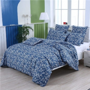 3 Db Vintage Shabby Blue Virágos Ágynemű Szett 100% Pamut Elegáns Apró Virágok Parasztház Paplanhuzat Cipzárral