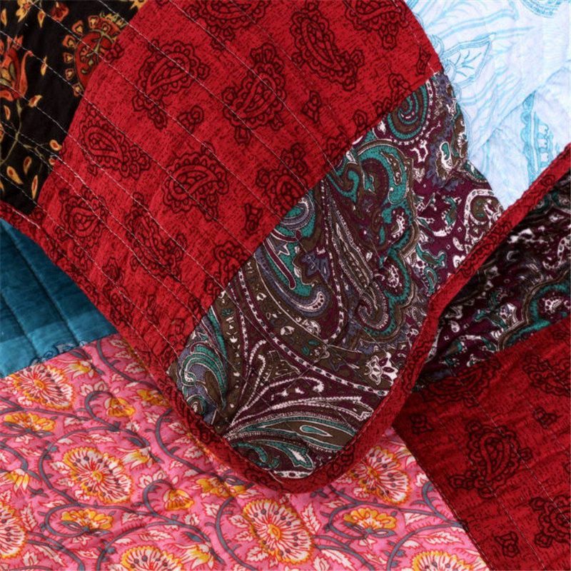 3db Luxus Quilt Bohemian Cotton Patchwork Steppelt Huzatos Ágytakaró Szett Fényes Vibrant Virágos Paisley Ágyneműgarnitúra Queen