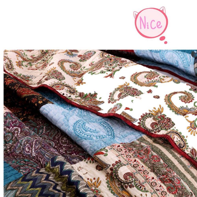 3db Luxus Quilt Bohemian Cotton Patchwork Steppelt Huzatos Ágytakaró Szett Fényes Vibrant Virágos Paisley Ágyneműgarnitúra Queen