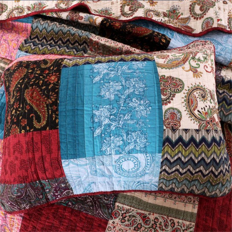 3db Luxus Quilt Bohemian Cotton Patchwork Steppelt Huzatos Ágytakaró Szett Fényes Vibrant Virágos Paisley Ágyneműgarnitúra Queen