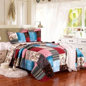 3db Luxus Quilt Bohemian Cotton Patchwork Steppelt Huzatos Ágytakaró Szett Fényes Vibrant Virágos Paisley Ágyneműgarnitúra Queen