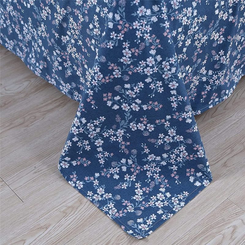 4 Db Vintage Shabby Blue Virágos Ágyneműgarnitúra 100% Pamut Elegáns Apró Virágok Parasztházi Lepedőkészlet Mély Zsebbe Illeszkedő Lepedővel