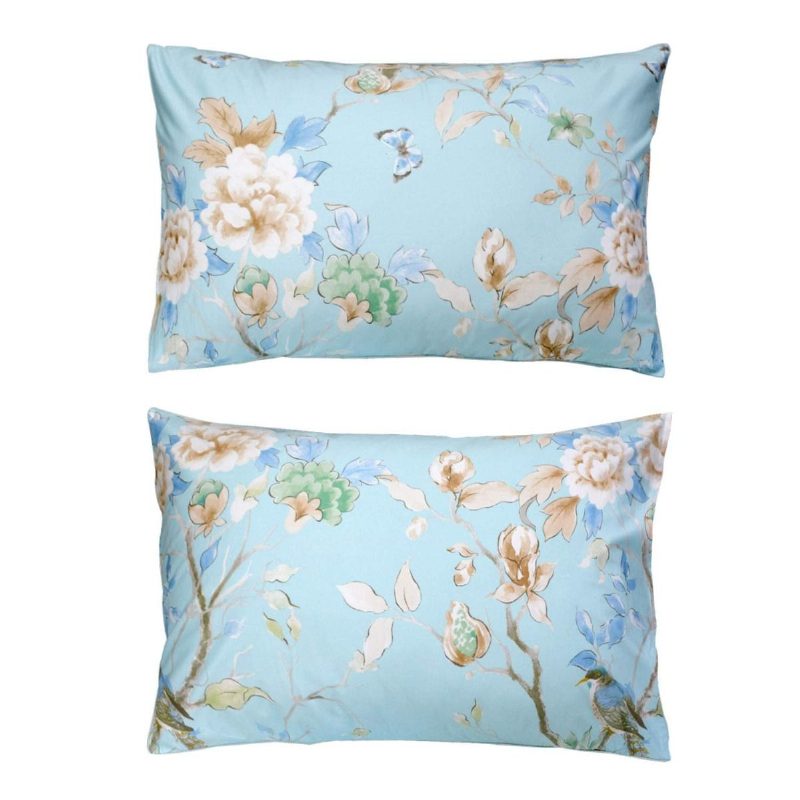 4db Farmhouse Virágos Ágyneműkészlet Shabby Blue Bird Print Lepedő Szett 800 Szálszám 100% Egyiptomi Pamut Mély Zseb