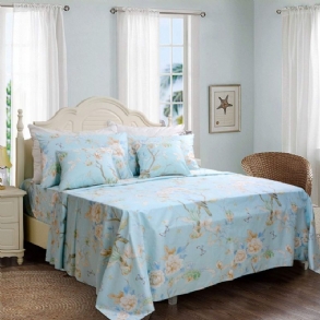 4db Farmhouse Virágos Ágyneműkészlet Shabby Blue Bird Print Lepedő Szett 800 Szálszám 100% Egyiptomi Pamut Mély Zseb