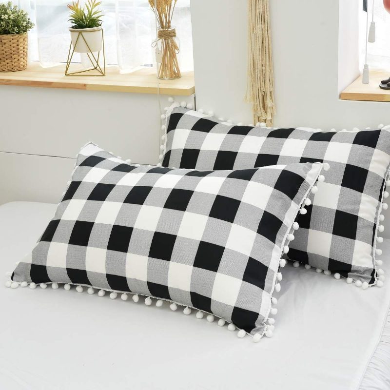 Buffalo Plaid Modern Ágyneműhuzat 3 Db-os Pom Pom Fringe Paplanhuzat Szett