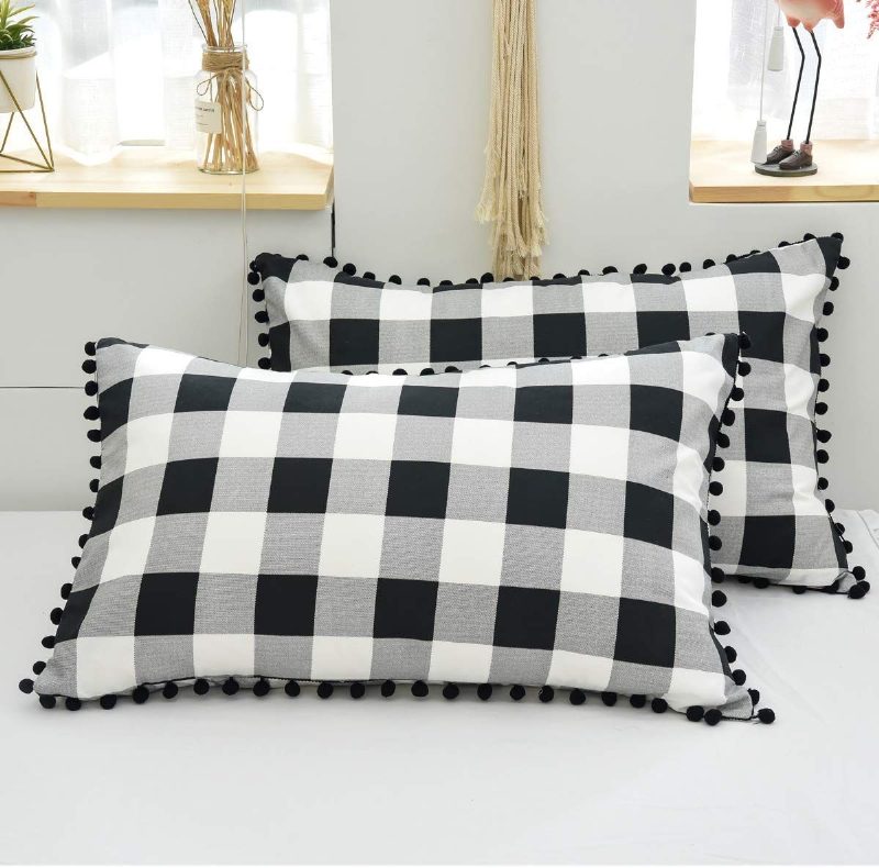 Buffalo Plaid Modern Ágyneműhuzat 3 Db-os Pom Pom Fringe Paplanhuzat Szett