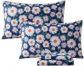 Daisy Flowers Nyomtatott Ágynemű Szett 100% Pamut Szuper Puha 4db Lányok Nyári Virágos Vintage Parasztház Mély Zsebbe Illeszkedő Lepedőkészlet