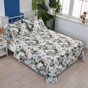 Farmhouse Shabby Virágos Ágyneműhuzat 100% Pamut 600 Tc Vintage Flower Botanical Print Fehér Virág És Zöld Levelek Mély Zsebes