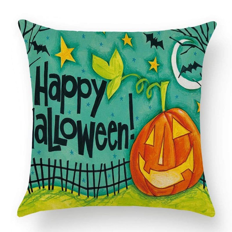 Halloween Párnahuzatok Ágynemű Párnahuzat Tök És Macska Happy Square Zsákvászon Dekoratív 18x18 Hüvelyk 4 Db