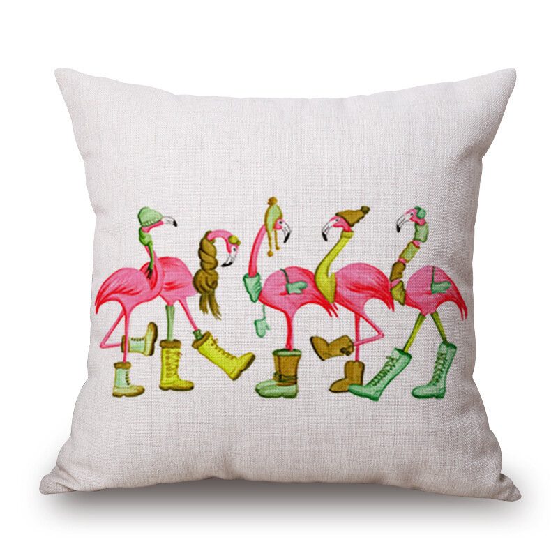 Honana Wx-d2 45x45cm Vintage Flamingos Pamut Lenvászon Párnahuzat Karácsonyi Derékpárnahuzat