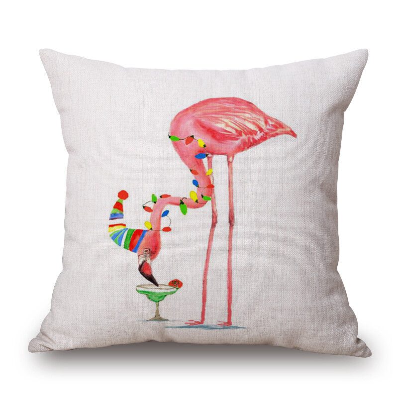 Honana Wx-d2 45x45cm Vintage Flamingos Pamut Lenvászon Párnahuzat Karácsonyi Derékpárnahuzat