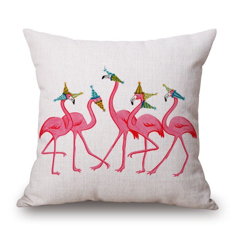 Honana Wx-d2 45x45cm Vintage Flamingos Pamut Lenvászon Párnahuzat Karácsonyi Derékpárnahuzat