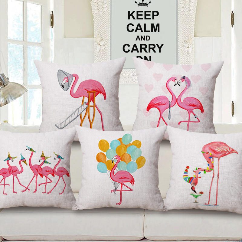 Honana Wx-d2 45x45cm Vintage Flamingos Pamut Lenvászon Párnahuzat Karácsonyi Derékpárnahuzat