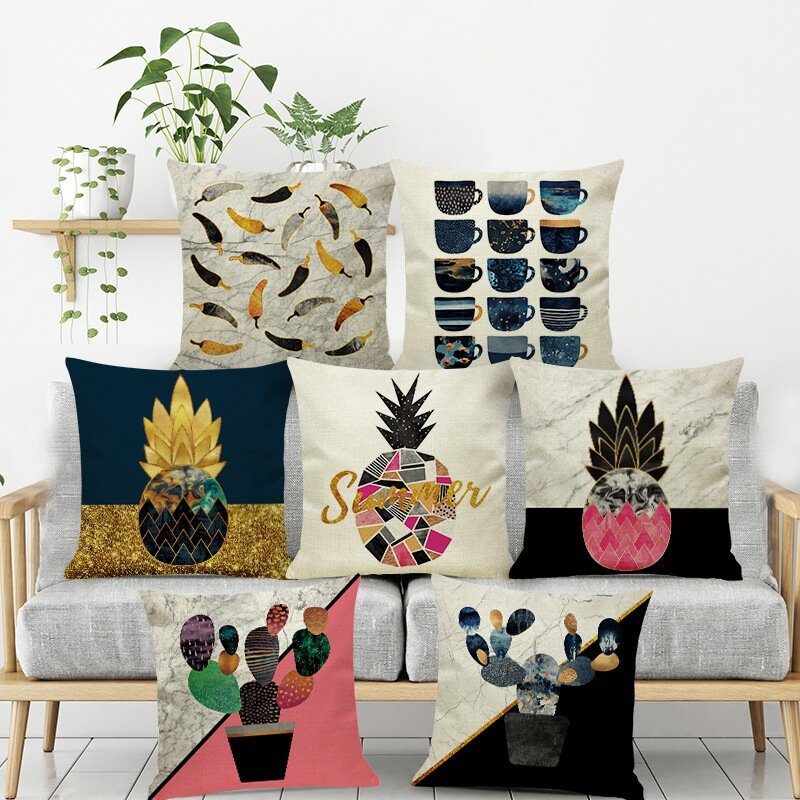 Ins Nordic Pineapple Cactus Geometrikus Stílusú Vászon Párnahuzat Otthoni Kanapé Art Decor Üléspárnahuzat