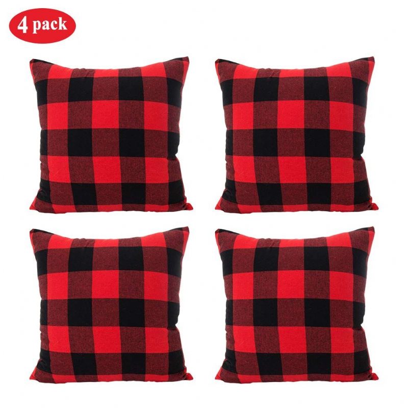 Karácsonyi Párnahuzatok Buffalo Plaid Gingham Mintás Dekoratív Párnák Kanapé Párnahuzat Piros-fehér 4 Csomag