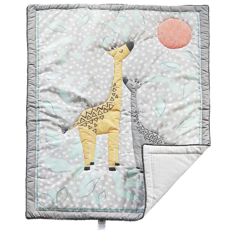 Kiságy Ágyneműgarnitúrák Fiúknak Baba Gyerekágynemű Woodland Giraffe Family Dot Design Szürke És Sárga 8 Részes