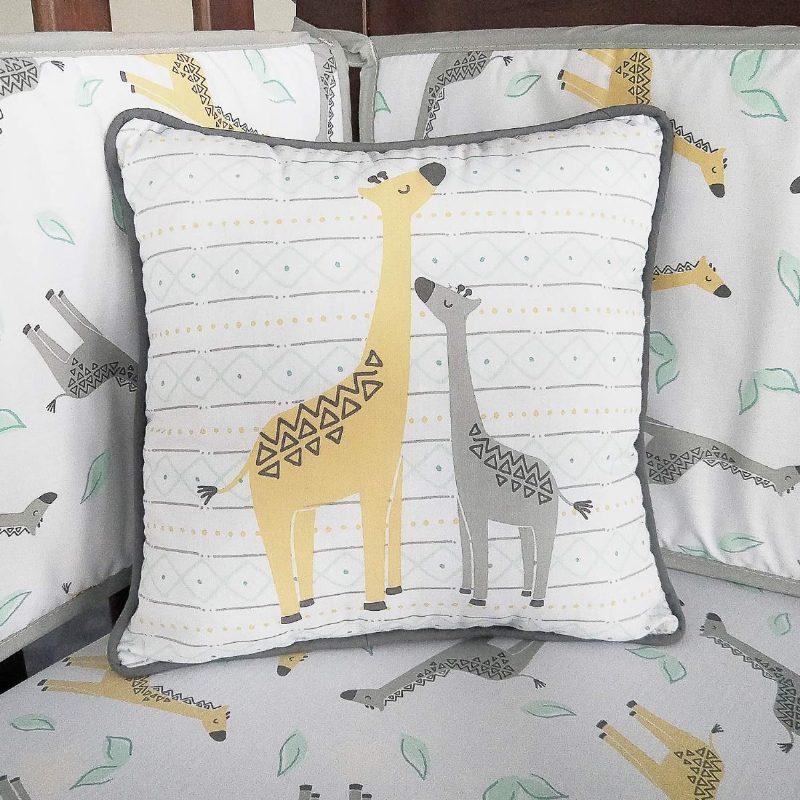 Kiságy Ágyneműgarnitúrák Fiúknak Baba Gyerekágynemű Woodland Giraffe Family Dot Design Szürke És Sárga 8 Részes