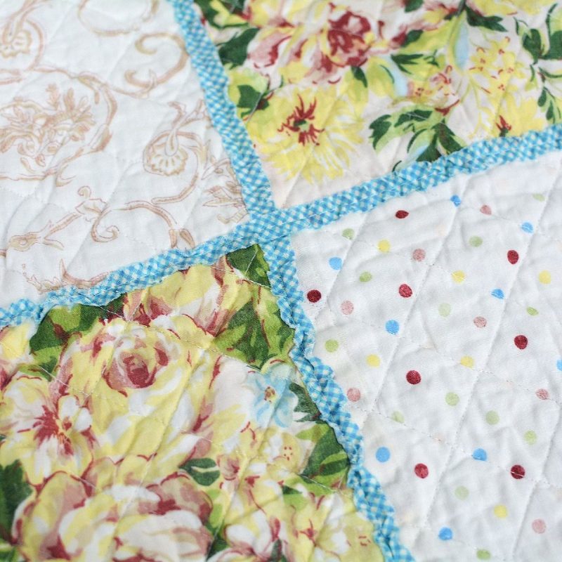 Queen Méretű Vintage Nyaraló Virágos Patchwork Steppelt Ágytakaró Pamut Huzatkészlet