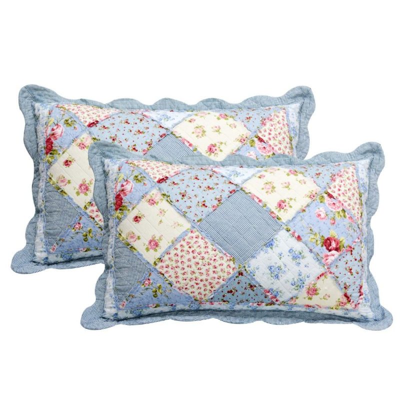 Queen Size Shabby Blue Virágos Patchwork Takaró Szett Pamut Paplankészlet