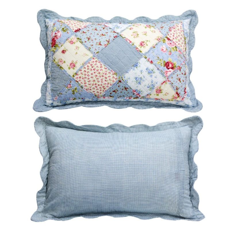 Queen Size Shabby Blue Virágos Patchwork Takaró Szett Pamut Paplankészlet