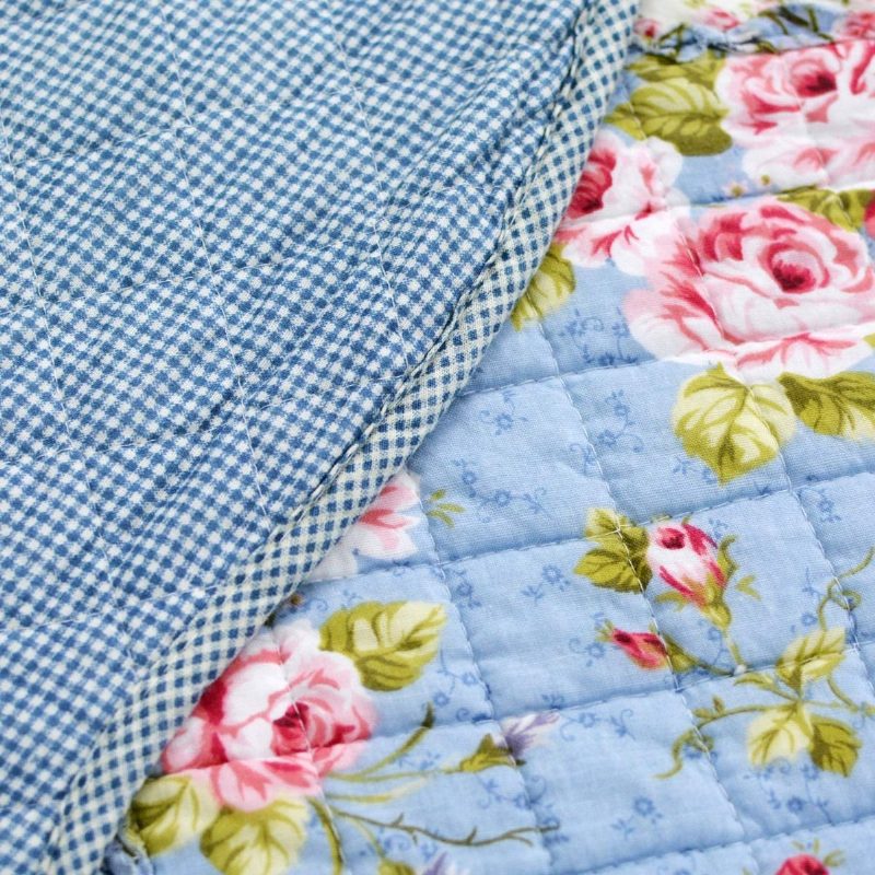 Queen Size Shabby Blue Virágos Patchwork Takaró Szett Pamut Paplankészlet