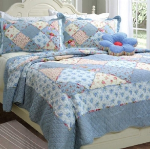 Queen Size Shabby Blue Virágos Patchwork Takaró Szett Pamut Paplankészlet