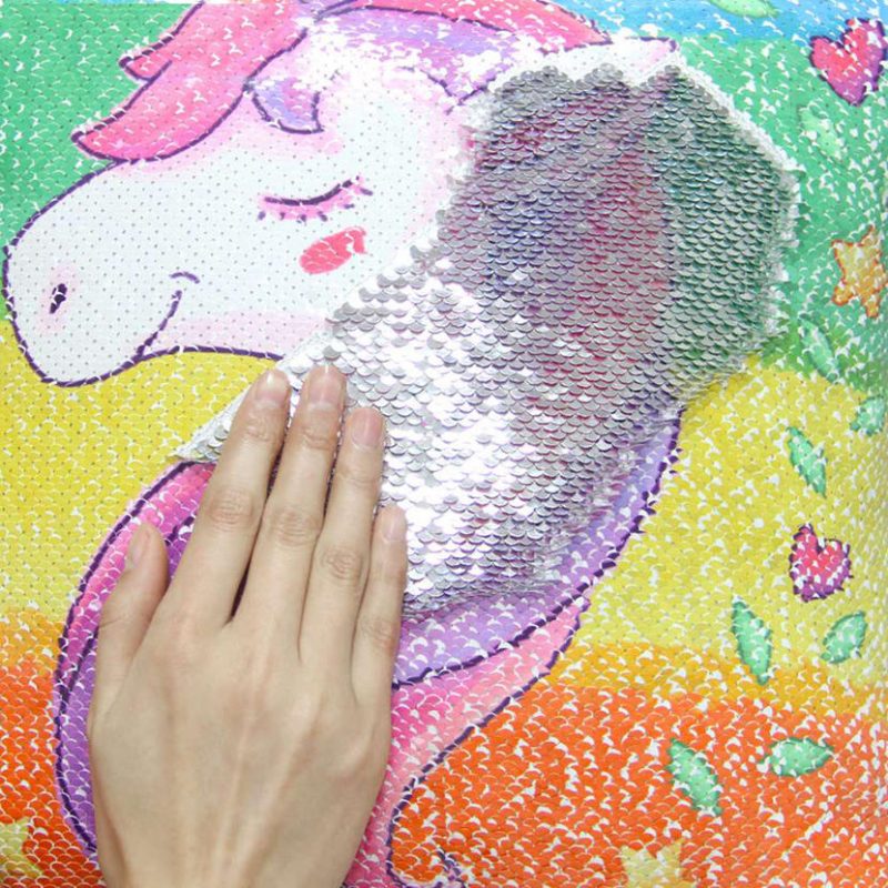 Rainbow Sequins Unicorn Párnahuzat 40x40 cm Dekoratív Sellő Kanapéhoz Megfordítható Pi