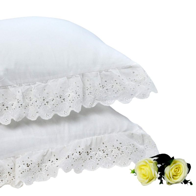 White Pillow Shams 2 Pack Ruffled Throw Párnahuzat