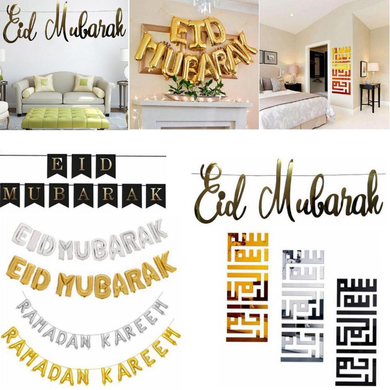 Eid Mubarak Ramadan Kareem Iszlám Zászlósármány Home Party Banner Dekorációk