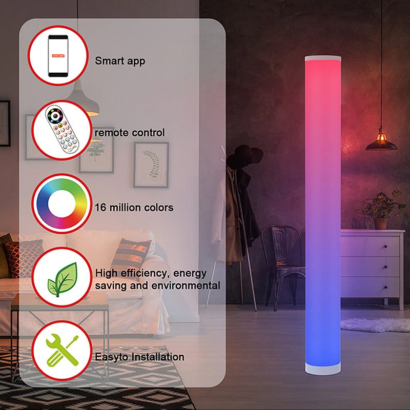 Modern Hengeres Led-es Állólámpa Ágy Melletti Rgb16 Színes App Távirányító Usb