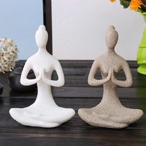 Yoga Lady Dísz Figura Otthon Beltéri Kültéri Kerti Dekorációk Buddhizmus Szobor Kreatív Ajándék