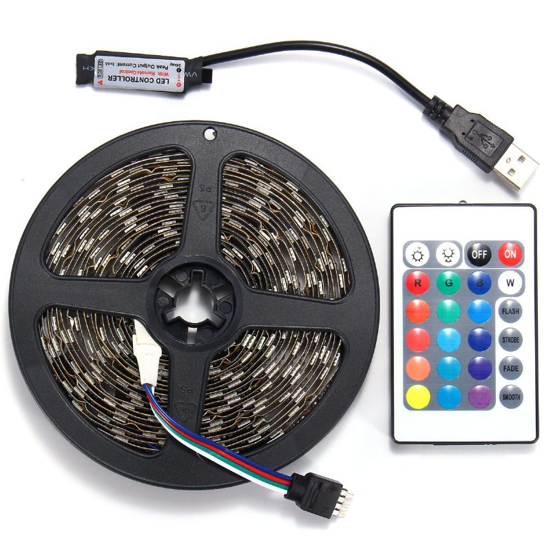 0.5/1/2/3/4/5m Smd5050 Rgb Led Szalaglámpa Bár Tv Háttérvilágítású Készlet + Usb Távirányító Dc5v