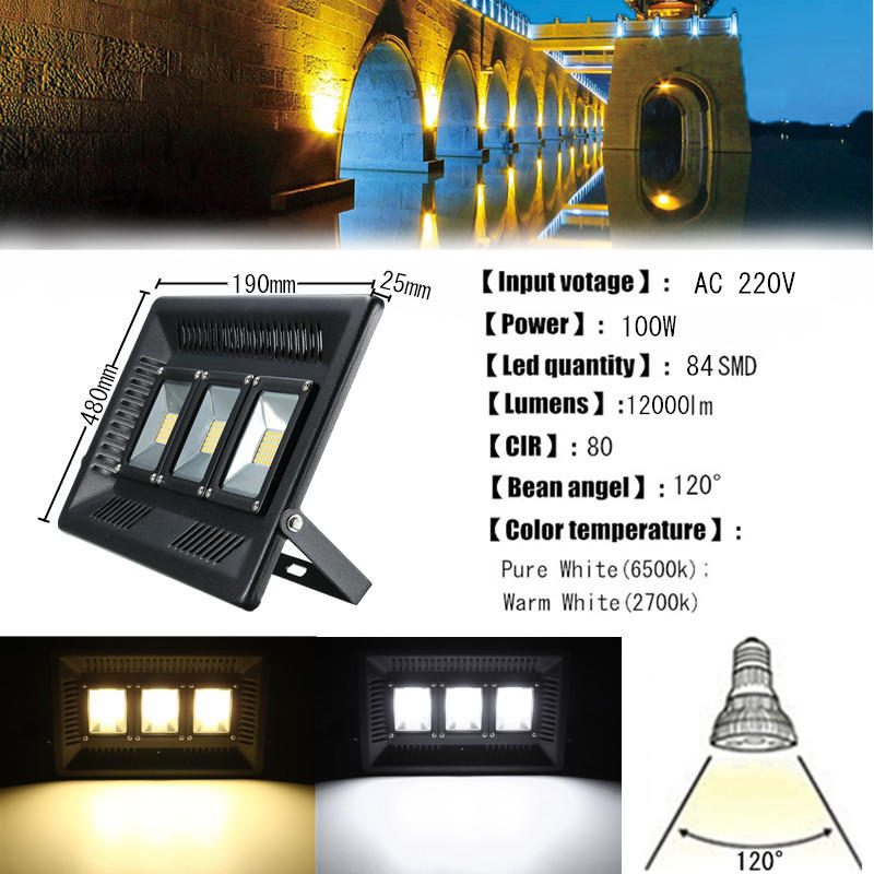 100 W Led Ultravékony Vízálló Lámpa Kültéri Kerti Udvari Ac220v