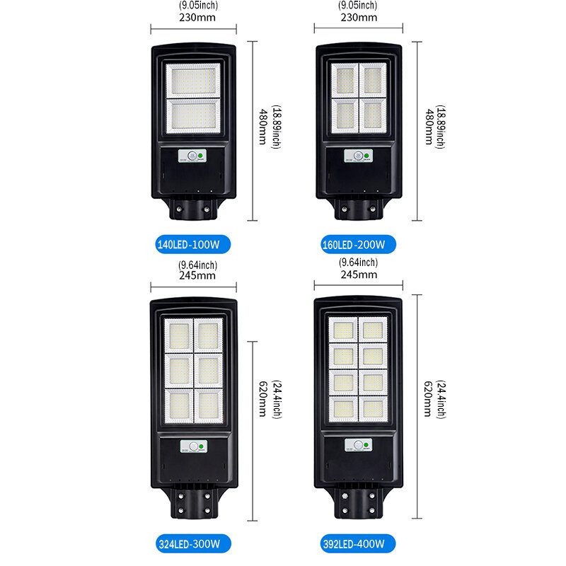 140/160/324/392led 100/200/300/400w Led Napelemes Utcai Lámpa Pir Mozgásérzékelős Fali + Távoli Otthon