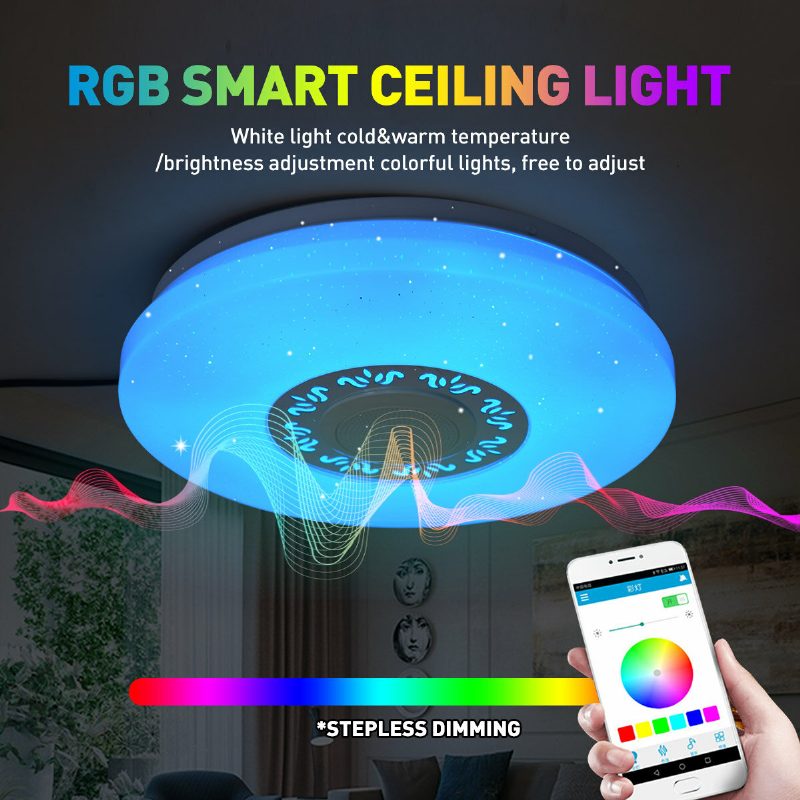 34cm Rgb Led Zene Mennyezeti Lámpák Otthoni Világítás App Bluetooth Fény Hálószoba Intelligens Lámpa + Távirányító