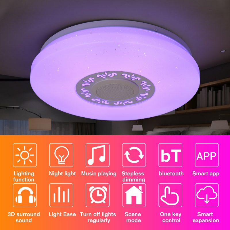 34cm Rgb Led Zene Mennyezeti Lámpák Otthoni Világítás App Bluetooth Fény Hálószoba Intelligens Lámpa + Távirányító