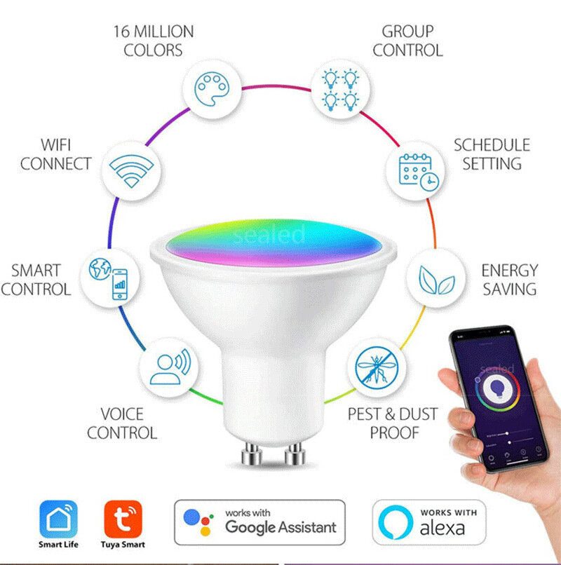 5 W Gu10 Rgb Wifi Smart Bulb App Control Hangvezérlés Működik A Google Assistant Alexa Segítségével