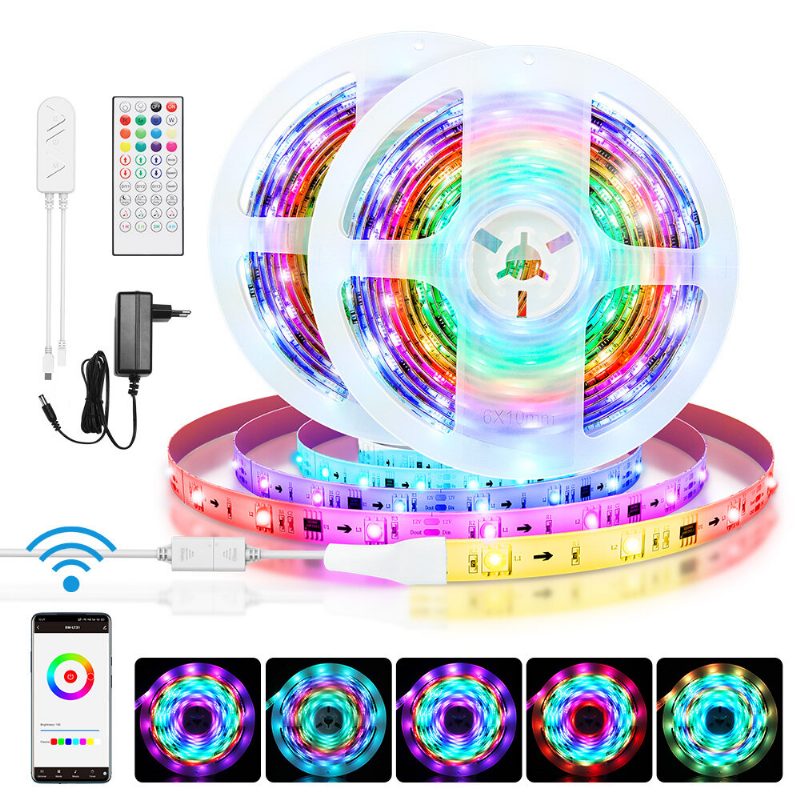 5m/10m Beépített Ic Intelligens Wi-fi Rgb Magic Led Strip Light+40 Keys Ir Távirányító Munkavégzés Alexa Google Assistant Karácsonyi Dekorációval Fények Kiürítése