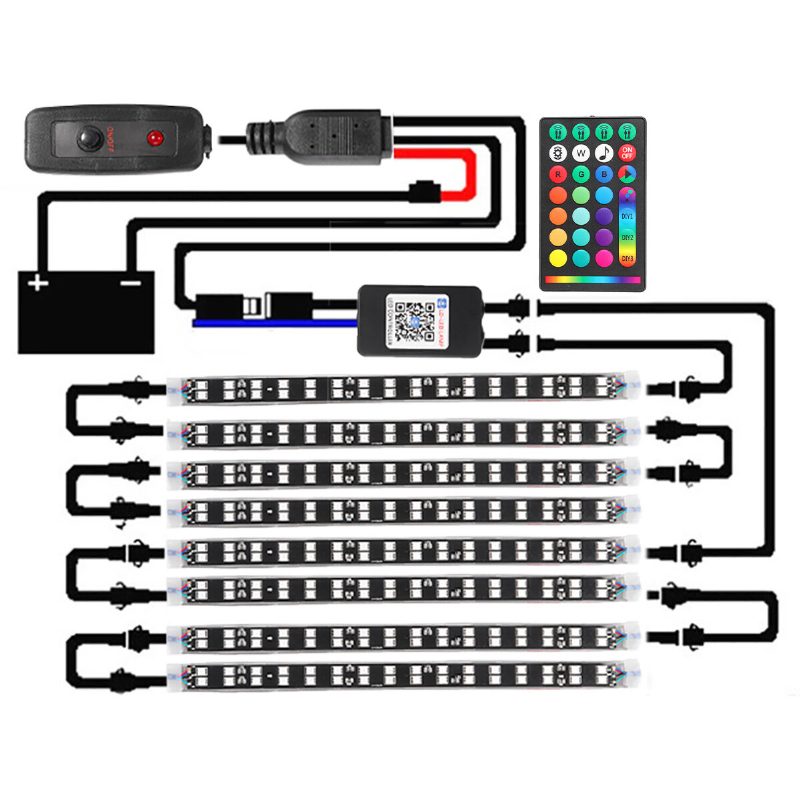 6/8db 5050 Led Autós Szalag Alávilágítás Dc12v 40w Rgb Led Neon Autó Under Glow Atmosphere Szalagfény App Bluetooth Vezérlés