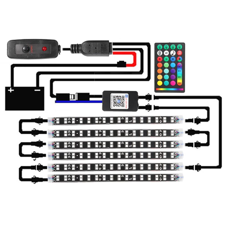 6/8db 5050 Led Autós Szalag Alávilágítás Dc12v 40w Rgb Led Neon Autó Under Glow Atmosphere Szalagfény App Bluetooth Vezérlés